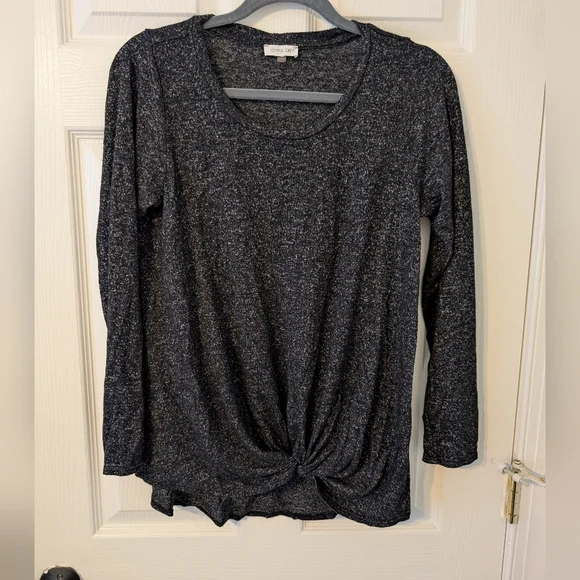 Soft Black Long Sleeve Top With Twist Front - Picture 1 of 10